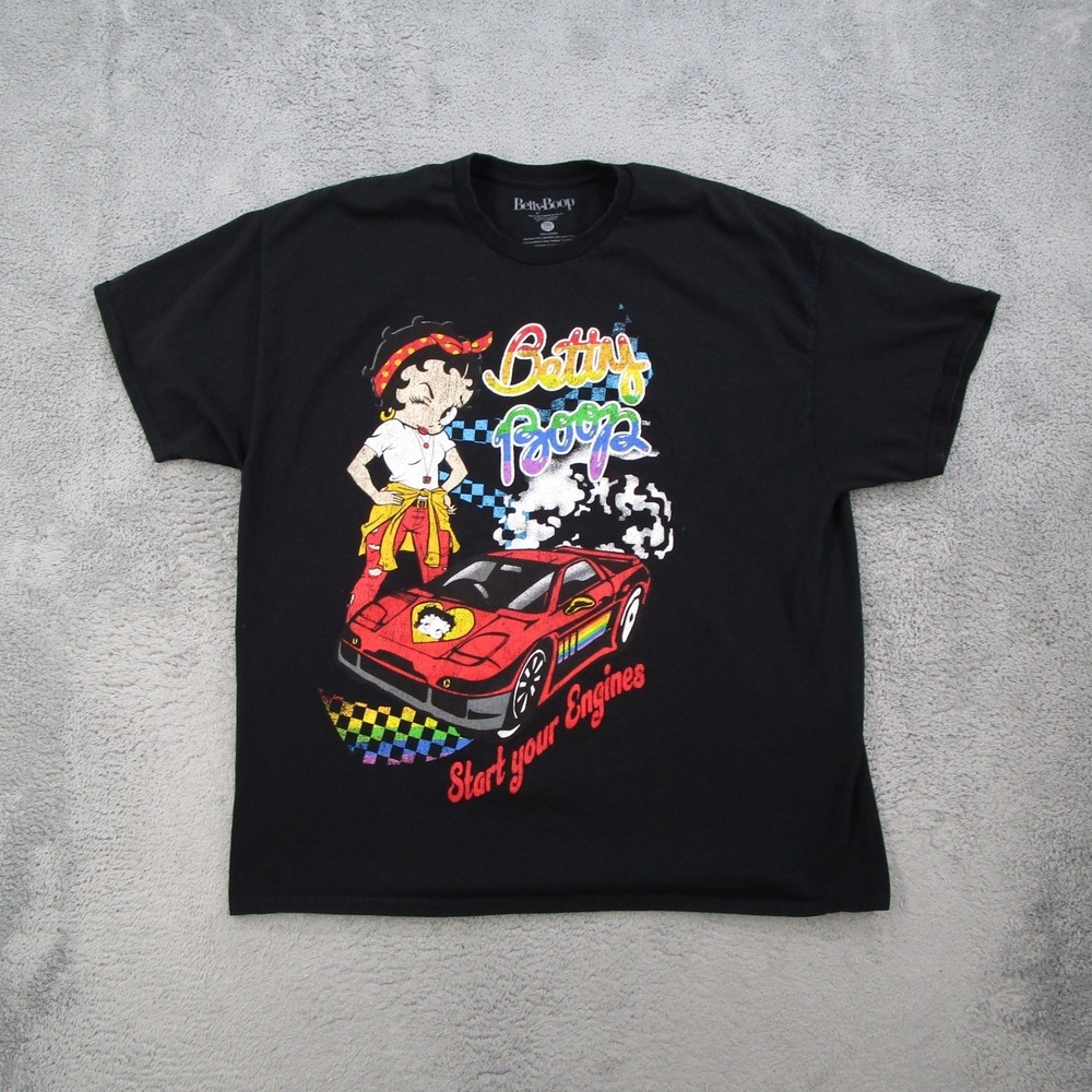 Betty Boop Racing T-Shirt Mens 2XL Black Start Your Engines Graphic Tee 2024